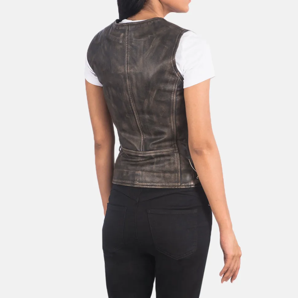 Vanda Distressed Brown Leather Biker Vest