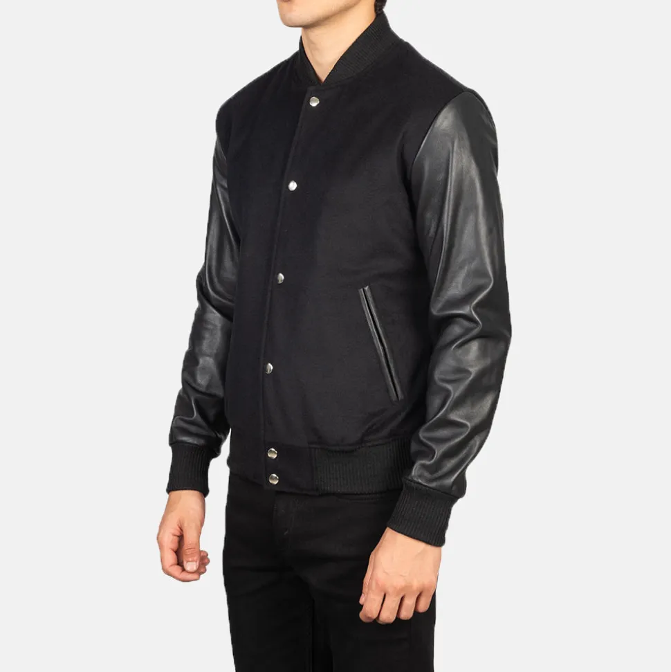 Vaxton Black Hybrid Varsity Jacket