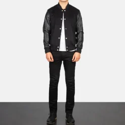 Vaxton Black Hybrid Varsity Jacket