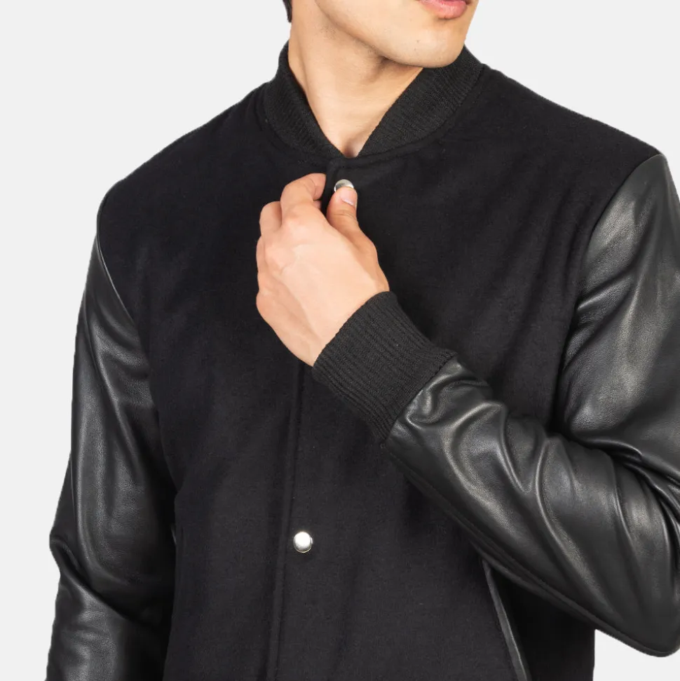 Vaxton Black Hybrid Varsity Jacket