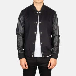 Vaxton Black Hybrid Varsity Jacket