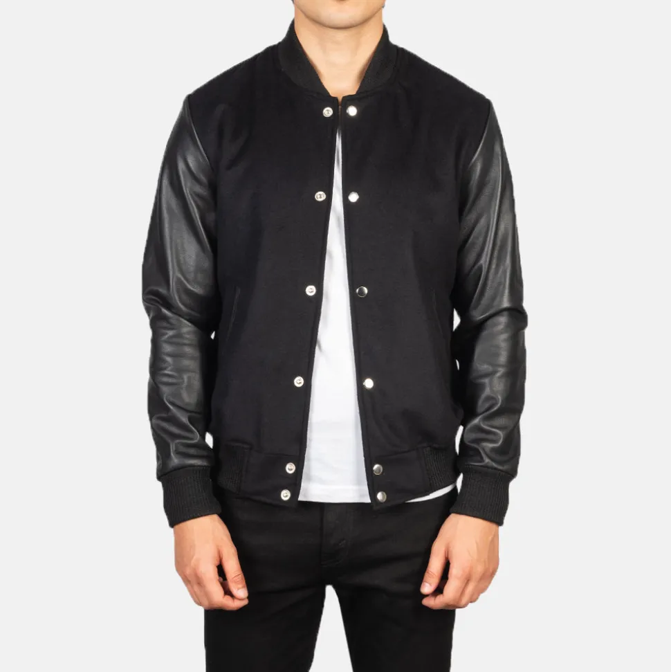 Vaxton Black Hybrid Varsity Jacket