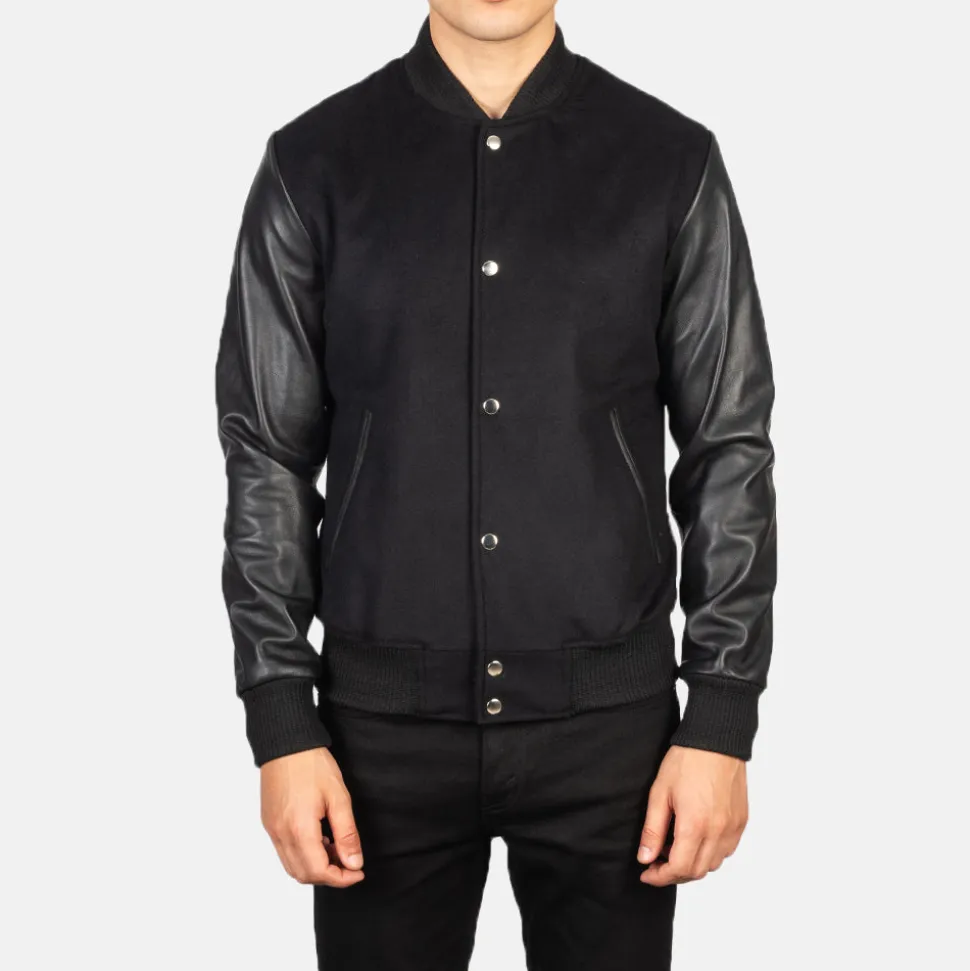 Vaxton Black Hybrid Varsity Jacket