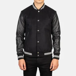 Vaxton Black Striped Hybrid Varsity Jacket