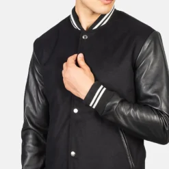 Vaxton Black Striped Hybrid Varsity Jacket