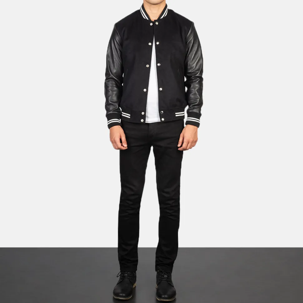 Vaxton Black Striped Hybrid Varsity Jacket