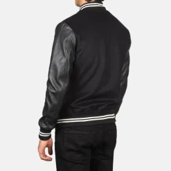 Vaxton Black Striped Hybrid Varsity Jacket
