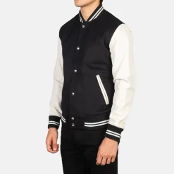 Vaxton Black & White Hybrid Varsity Jacket