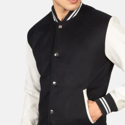Vaxton Black & White Hybrid Varsity Jacket
