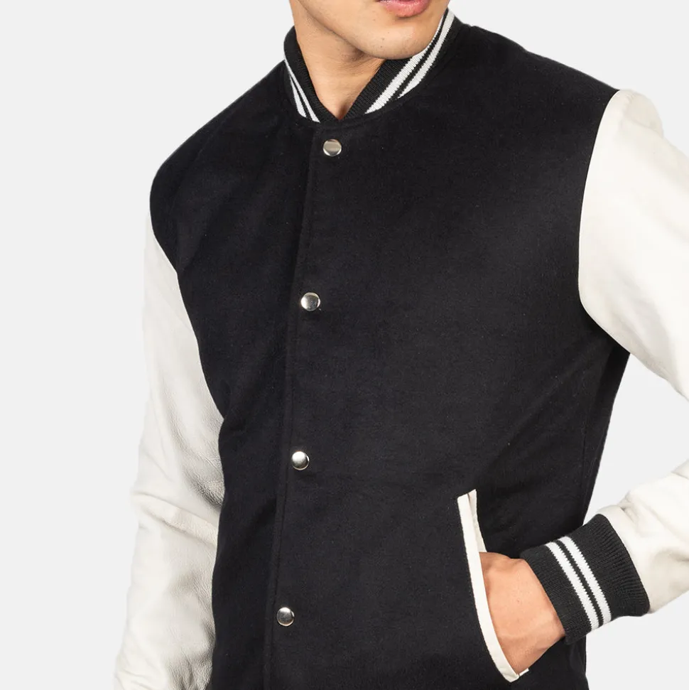 Vaxton Black & White Hybrid Varsity Jacket