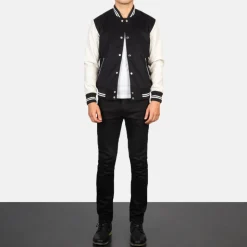 Vaxton Black & White Hybrid Varsity Jacket