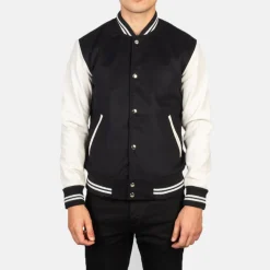 Vaxton Black & White Hybrid Varsity Jacket