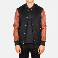 Vaxton Brown & Black Hybrid Varsity Jacket