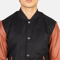 Vaxton Brown & Black Hybrid Varsity Jacket