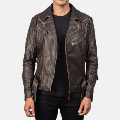Vincent Brown Leather Biker Jacket