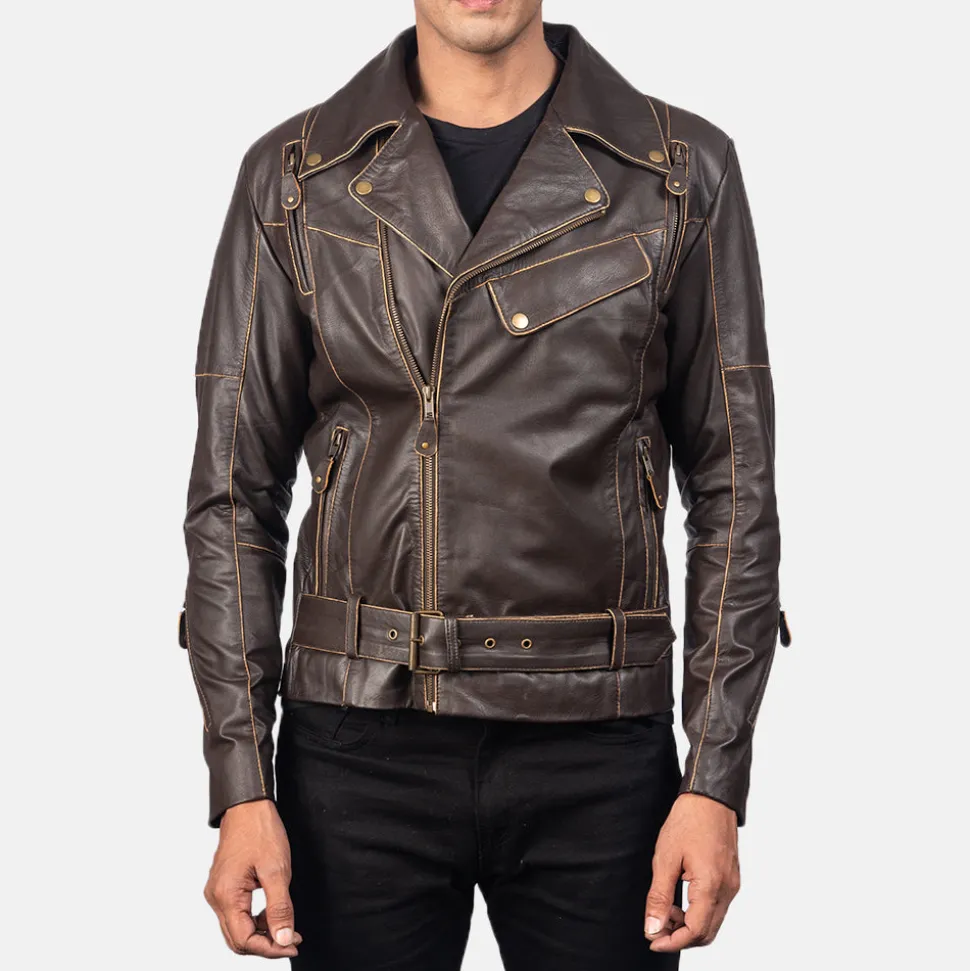 Vincent Brown Leather Biker Jacket