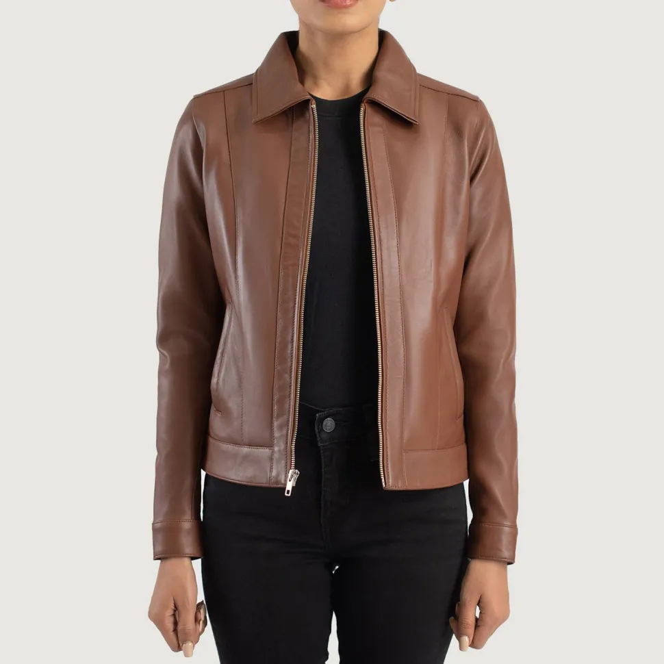 Vixen Brown Classic Collar Leather Jacket