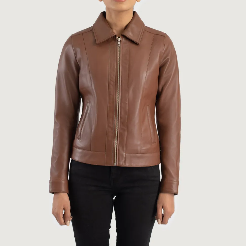 Vixen Brown Classic Collar Leather Jacket