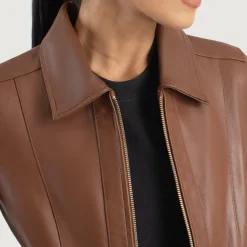 Vixen Brown Classic Collar Leather Jacket