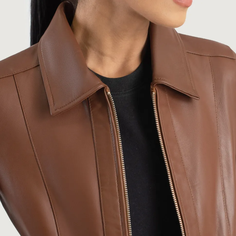 Vixen Brown Classic Collar Leather Jacket