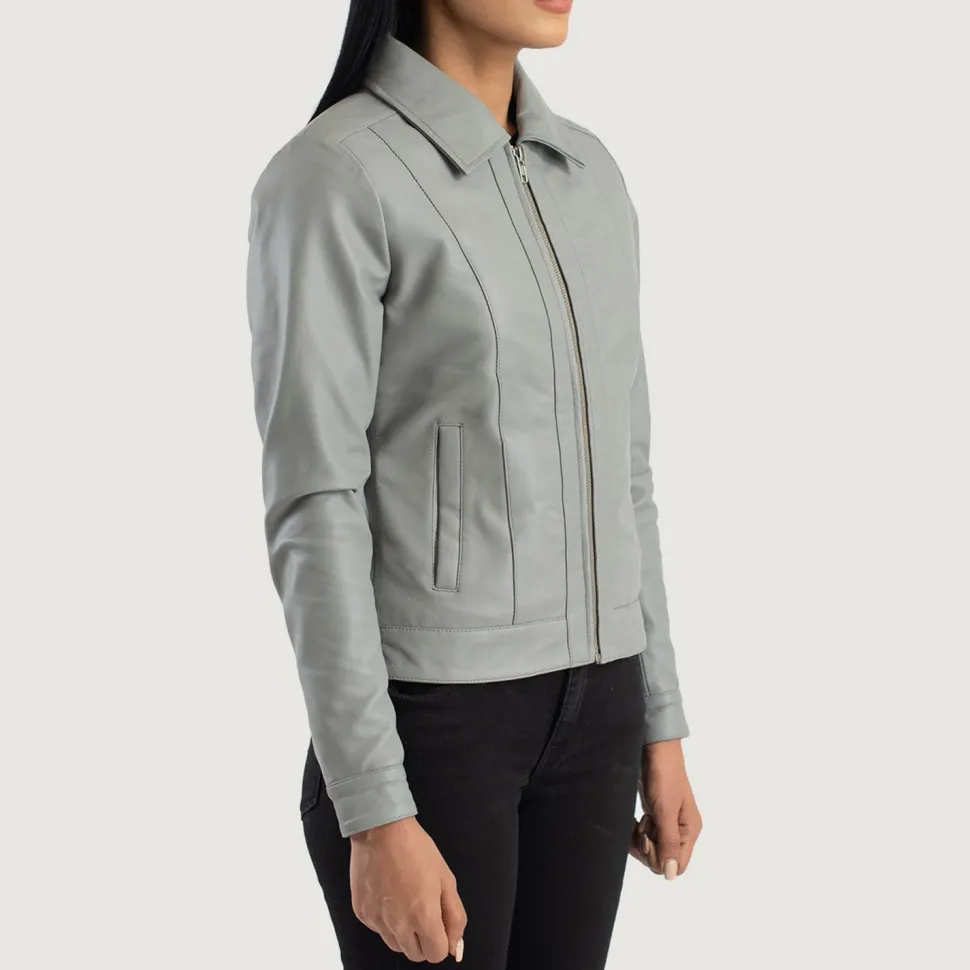 Vixen Grey Classic Collar Leather Jacket
