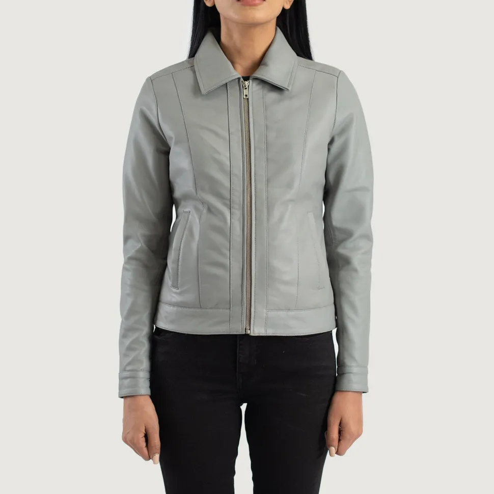 Vixen Grey Classic Collar Leather Jacket