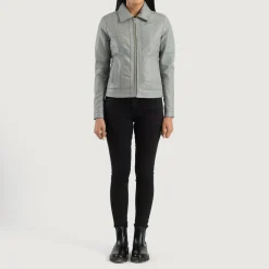Vixen Grey Classic Collar Leather Jacket