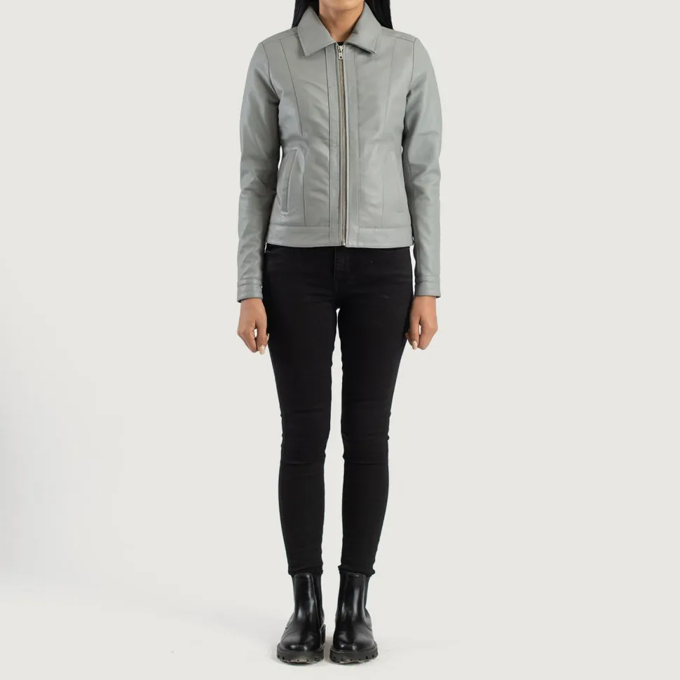 Vixen Grey Classic Collar Leather Jacket