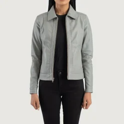 Vixen Grey Classic Collar Leather Jacket
