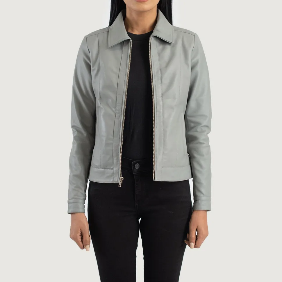 Vixen Grey Classic Collar Leather Jacket