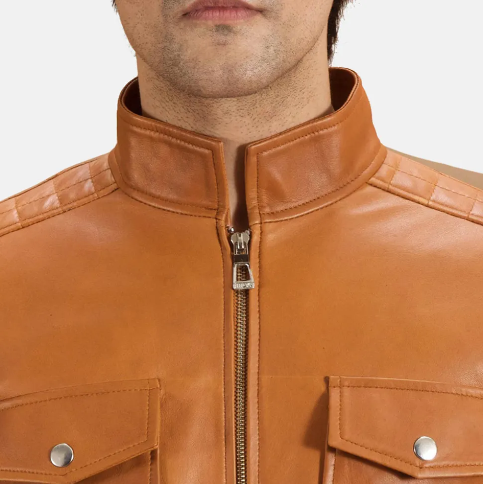 Voltex Tan Leather Biker Jacket