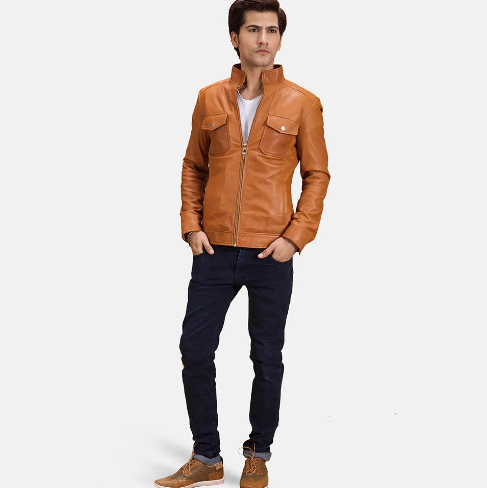 Voltex Tan Leather Biker Jacket