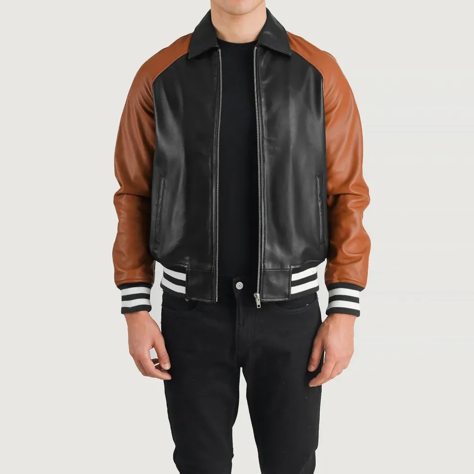 Walton Black & Brown Leather Varsity Jacket
