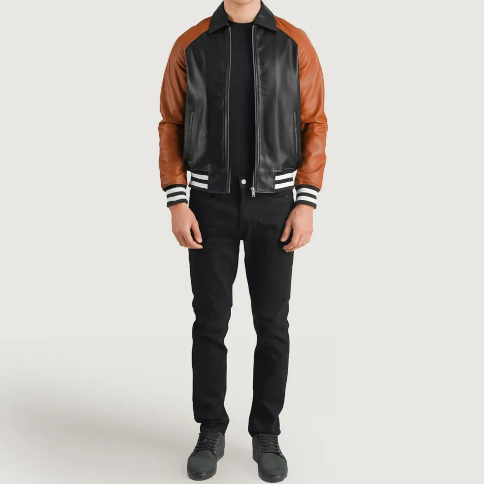 Walton Black & Brown Leather Varsity Jacket