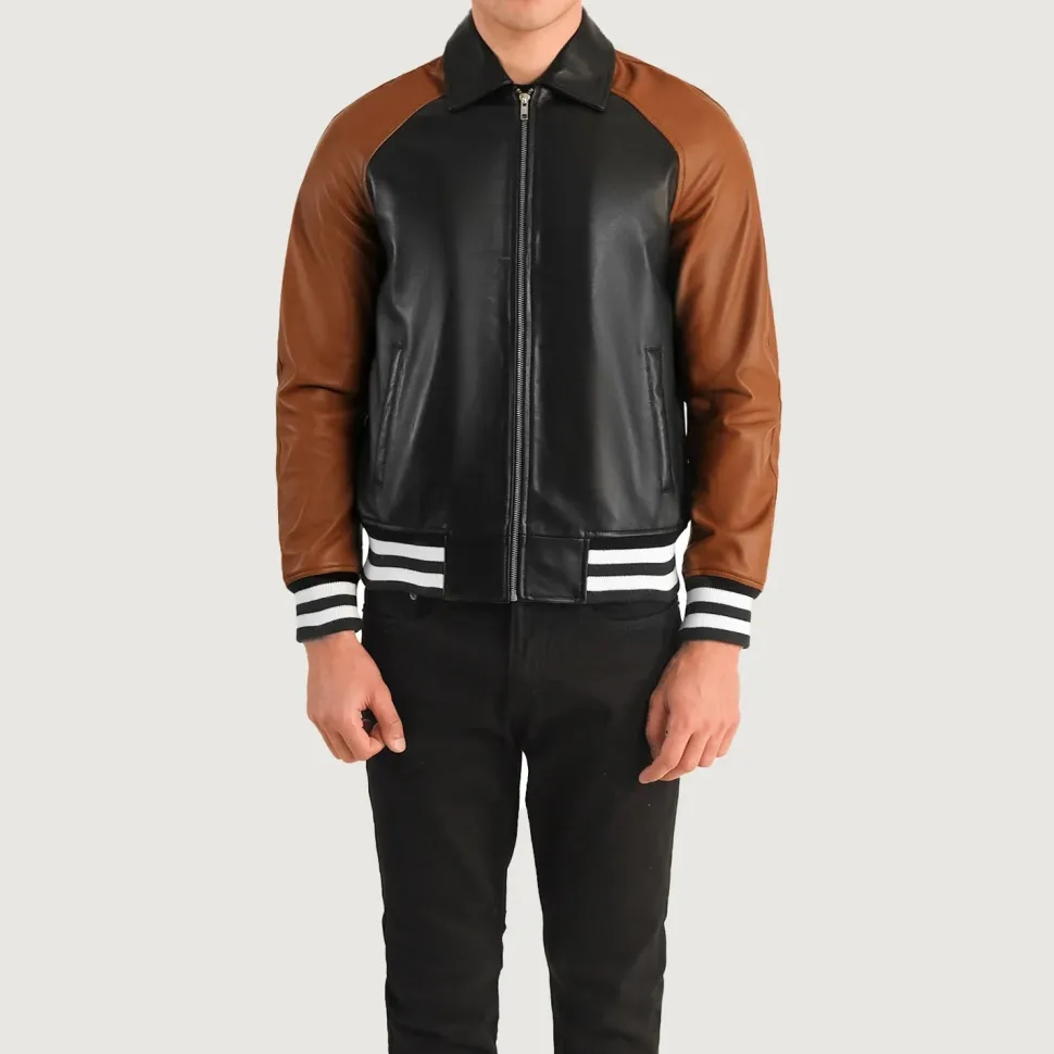 Walton Black & Brown Leather Varsity Jacket