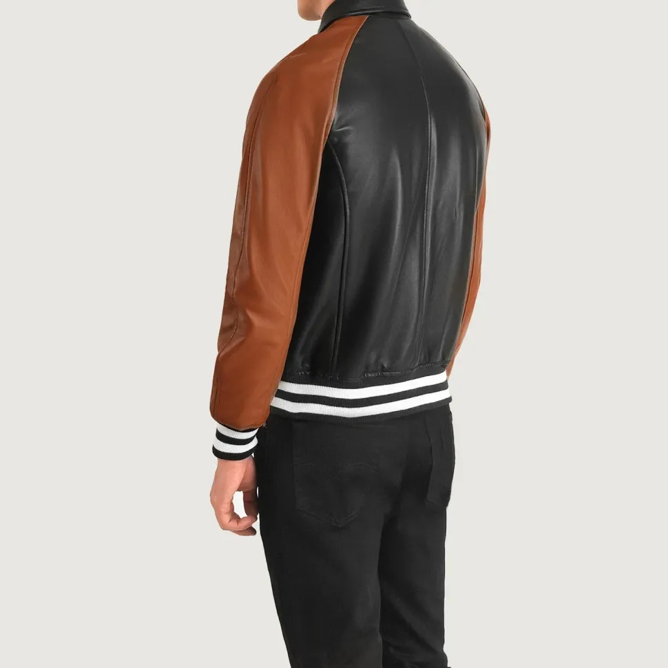 Walton Black & Brown Leather Varsity Jacket