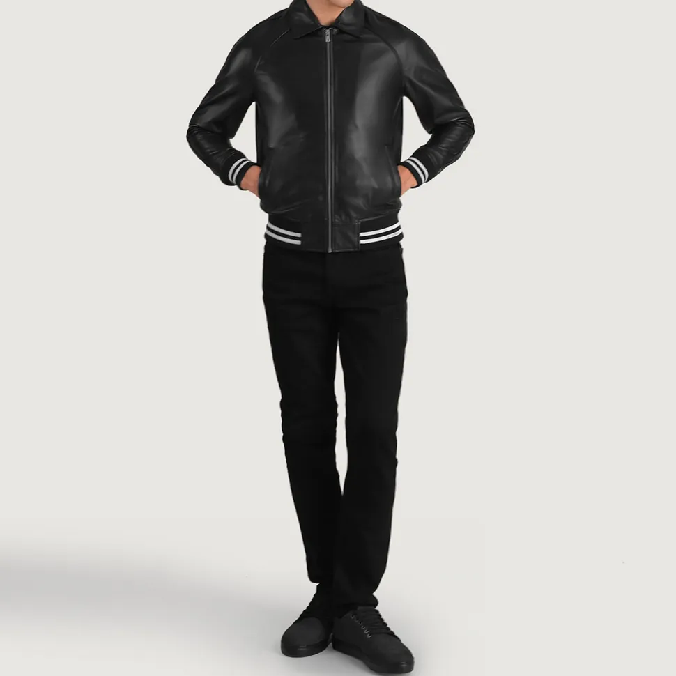 Walton Black Leather Varsity Jacket