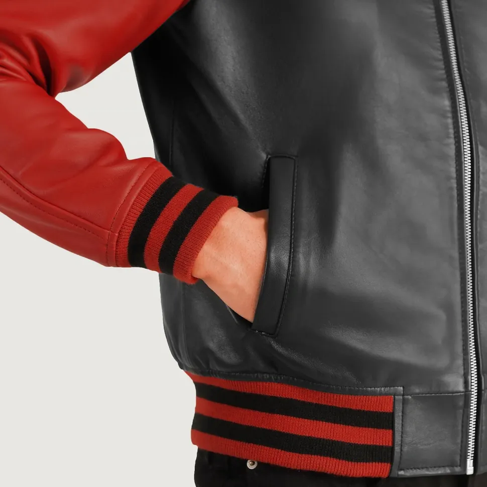 Walton Black & Red Leather Varsity Jacket