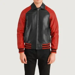 Walton Black & Red Leather Varsity Jacket