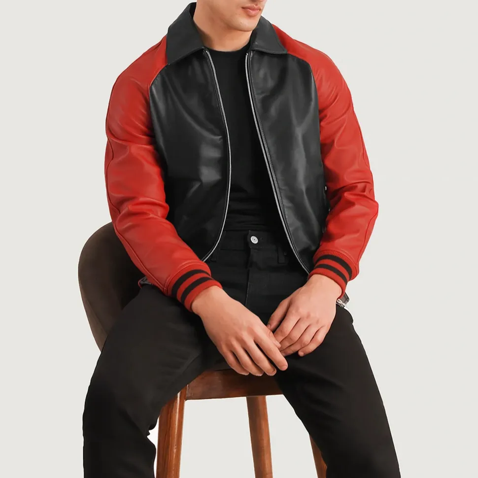 Walton Black & Red Leather Varsity Jacket