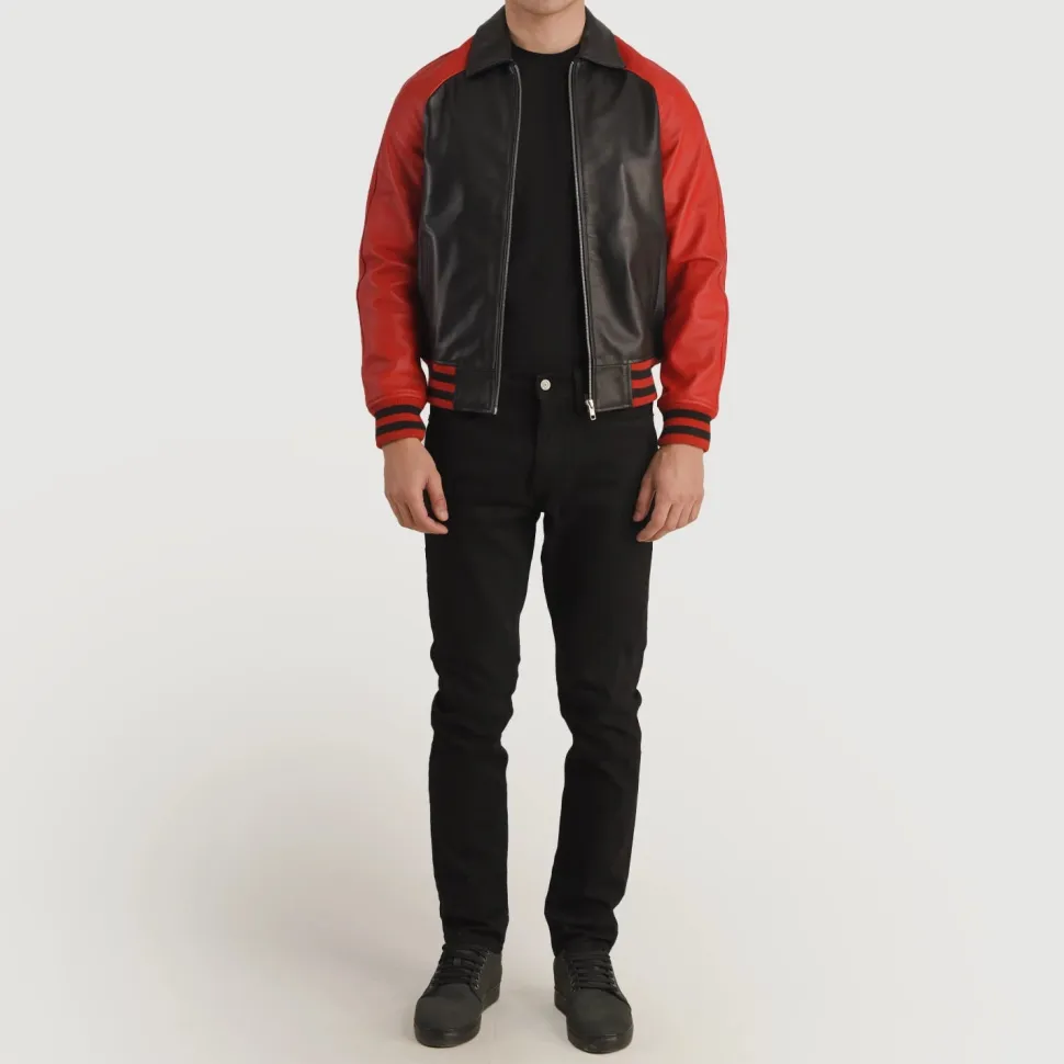 Walton Black & Red Leather Varsity Jacket