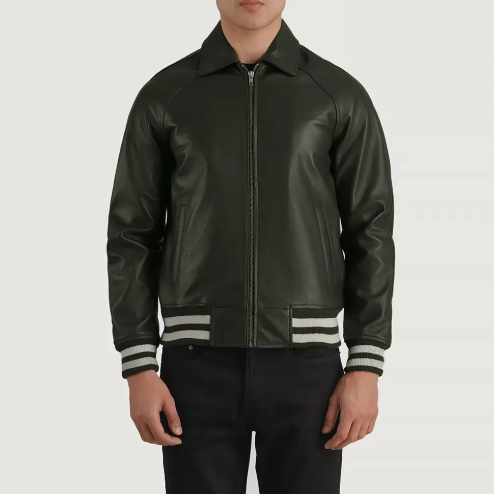 Walton Green Leather Varsity Jacket