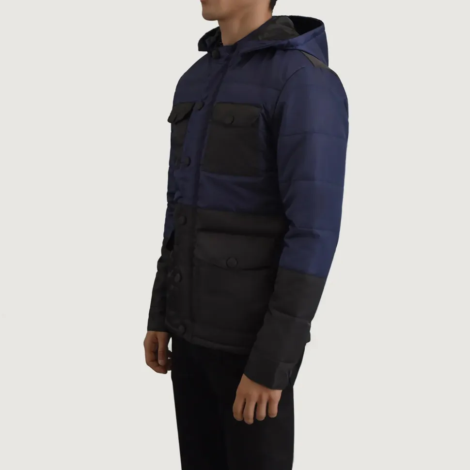 Wayne Black & Blue Hooded Puffer Jacket