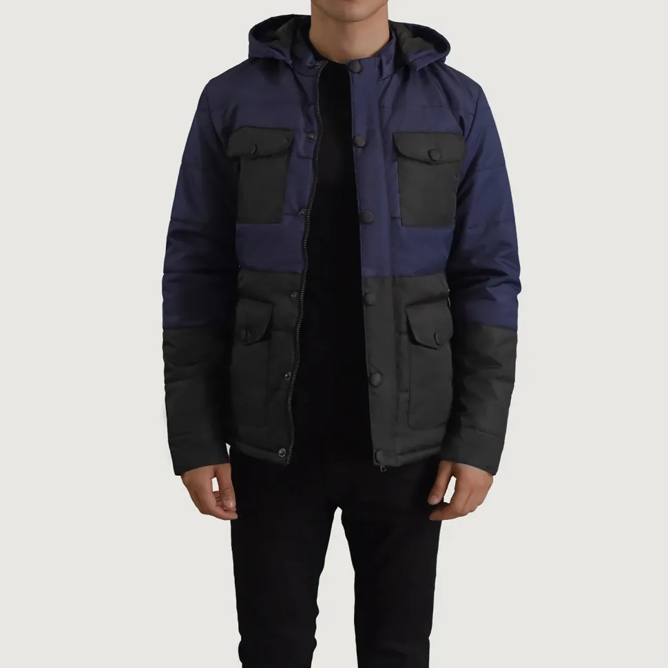 Wayne Black & Blue Hooded Puffer Jacket