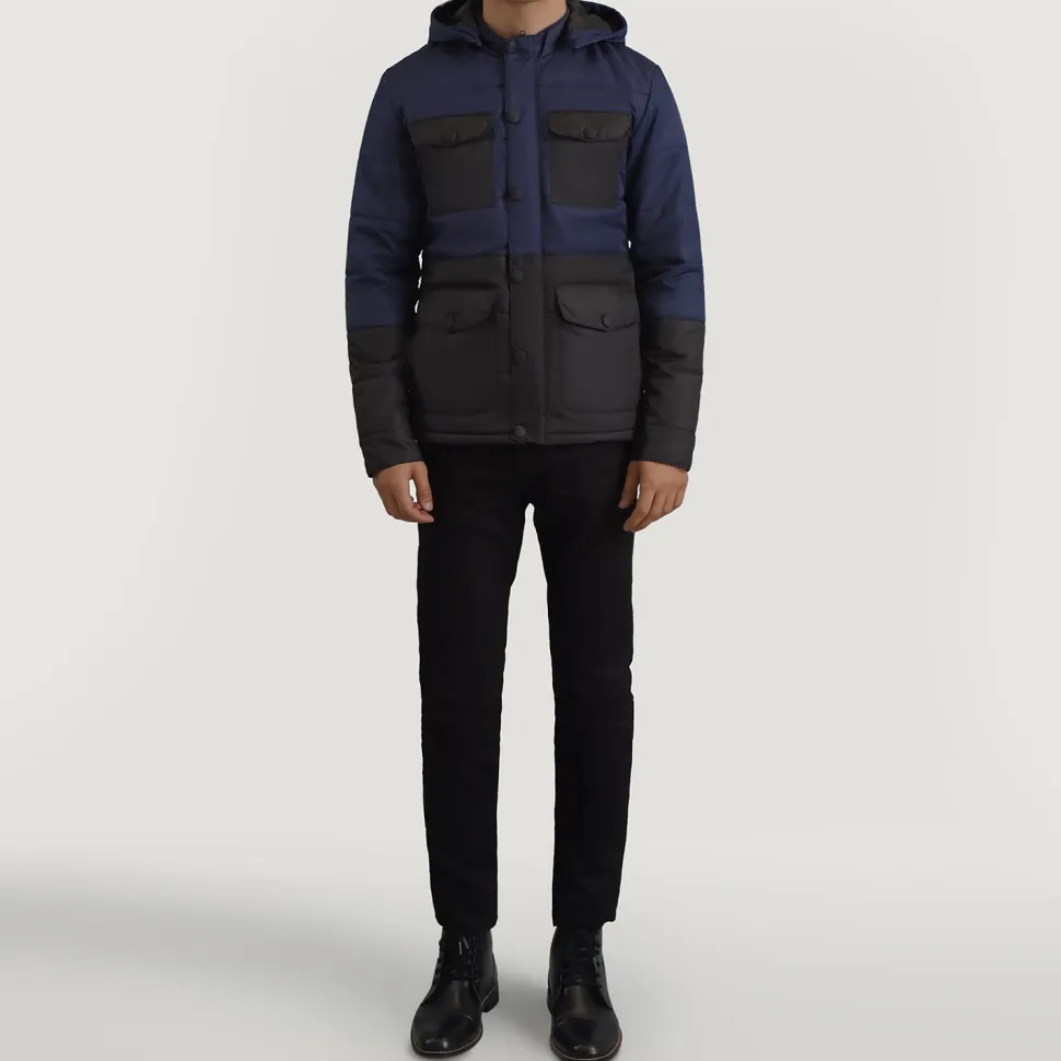 Wayne Black & Blue Hooded Puffer Jacket
