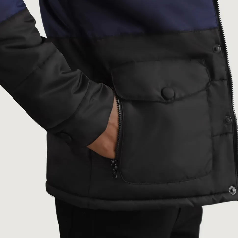 Wayne Black & Blue Hooded Puffer Jacket