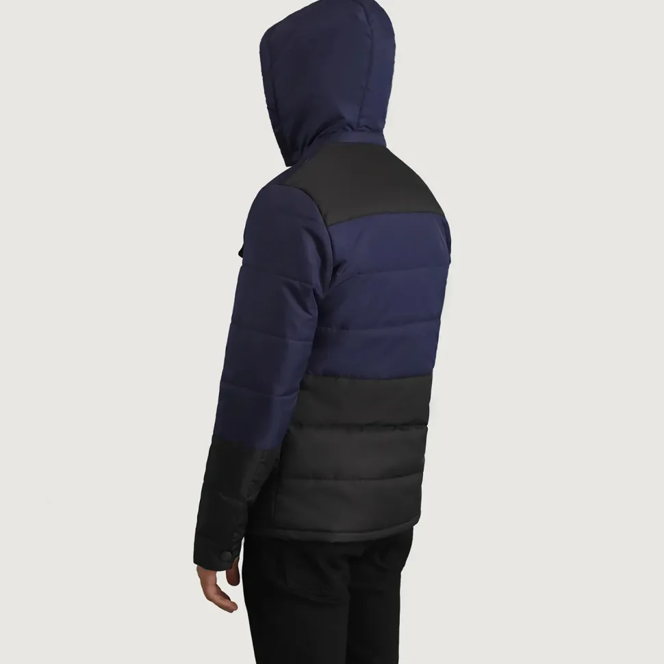 Wayne Black & Blue Hooded Puffer Jacket
