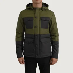 Wayne Black & Green Hooded Puffer Jacket
