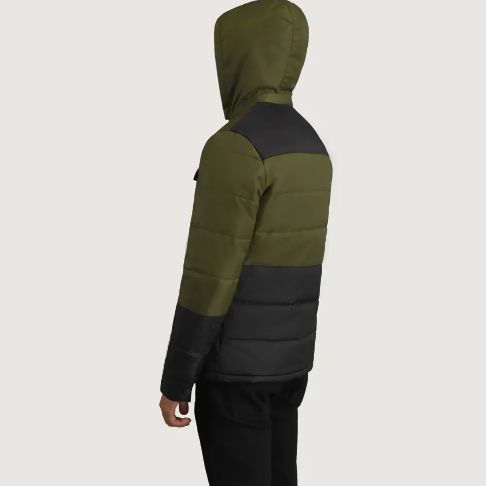 Wayne Black & Green Hooded Puffer Jacket