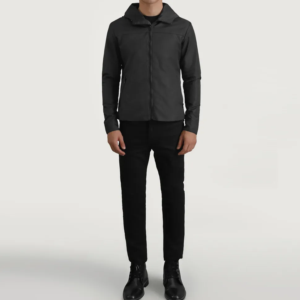 Wesley Black Hooded Windbreaker Jacket